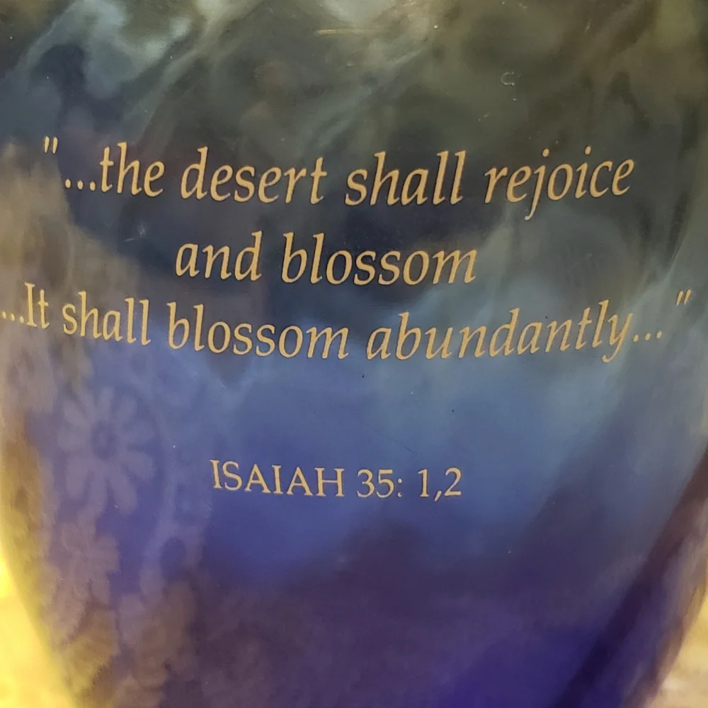 Vintage Cobalt Blue Glass Vase Isaiah 35:1,2 Bloom